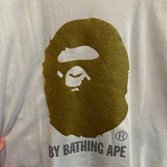 A Bathing Ape Glitter Tee White/Gold Ape Head Men's XL - Picture 3 of 5